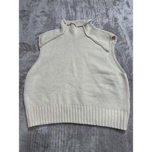 Zara Sweater Vest Women's Size Large Ivory Mock Neck Sleeveless Knitted EUC